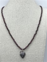 Sterling Silver Amethyst Necklace w/ Antique Charm