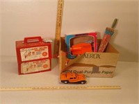 Box of vintage toys, snow block makers, Super