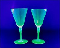 Vintage Green Uranium Glass Water Goblets