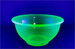 Vintage Green Uranium Glass Mixing Bowl 9"
