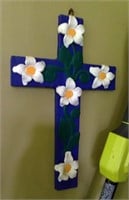 Blue with White Flowers Painted Crucifix -
