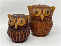 Pair of Vintage Shanghai Basket Owl Jars