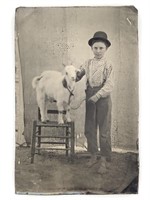 Tintype Portrait of Boy & Goat in Studio