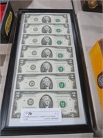 FRAME OF $2 BILLS, CONSECUTIVE SERIAL NUMBERS