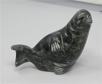 Inuit  Soapstone Seal Carving  5"×4" signed