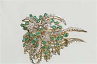 14kt Italian gold Diamond and Emerald Brooch