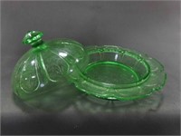 Green Depression Glass Cherry Blossom Covered