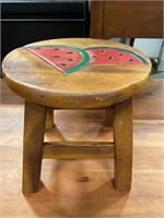 Wood stool with watermelon design