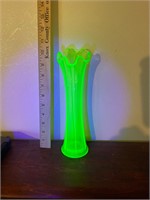 Uranium Glass Ruffled Vase
