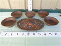 Vintage Wood Bowls & Serving Tray