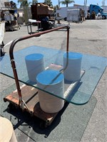 Triple Pillar Base Glass Top Table