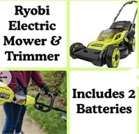 Ryobi Electric Mower & Trimmer Set - 2 Batteries