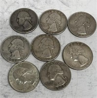 8) Silver Quarters, (2) 1964, 1963-D, 1964-D, 1962