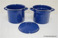 Blue Enamelware Double Steam - Boiling Pot w/ Lid