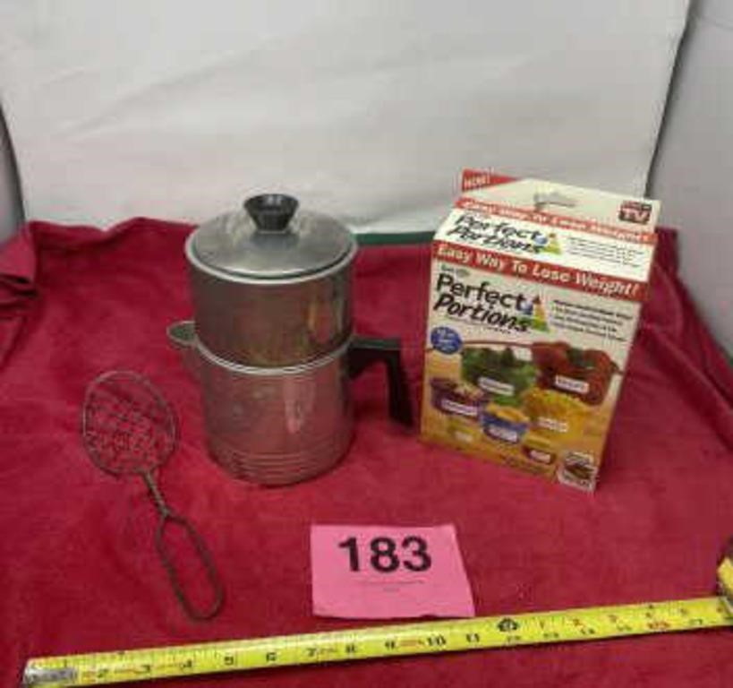 Vintage Aluminum Coffee Pot, Strainer, & Perfect