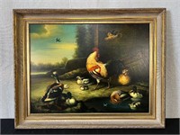 Fr. Oil Painting John Gray: Rooster & Ducks