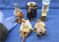 2 black pottery figures & dolls -pottery mug