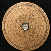 Asian tan wood plate w Zodiac symbols & compass
