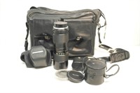 LEATHER BAG OF LENSES & CAMERA ACCESSORIES