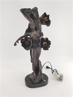 Spectacular bronze lamp Art Nouveau, lady with 3 l
