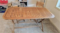 Folding Teak Patio Table and 2 Folding Chairs