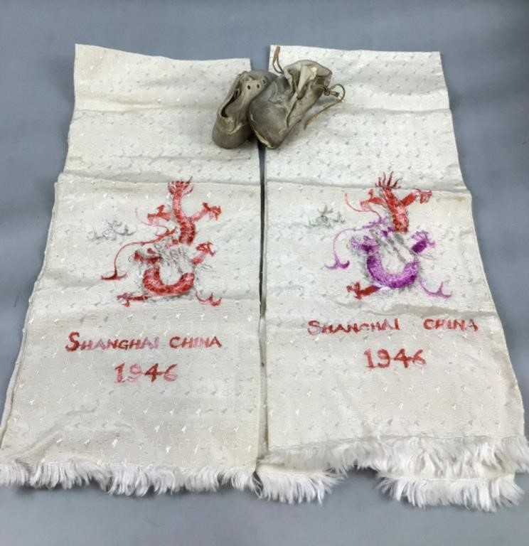 2 Shanghai China, 1946 table runners, and baby