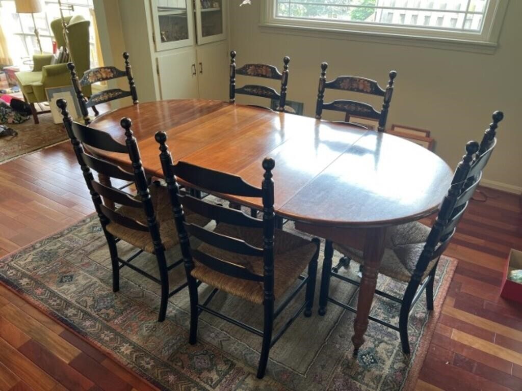 Antique Walnut Oval Dining Table & 6-Signed