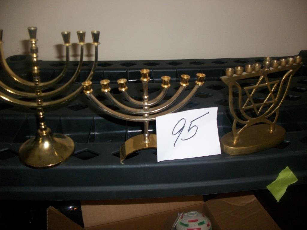 3 MENORAHS, 1 BRASS