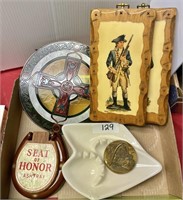 Flat w/vintage ashtray, Boatman's table medal,