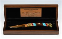 YELLOWHORSE GOLDEN "HOWLING WOLF" LOCKBLADE KNIFE