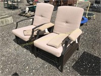 (2) METAL & WICKER RECLINING PATIO CHAIRS