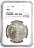 1881-S U.S. Morgan Silver Dollar NGC MS 62