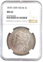 1878 7/8TF U.S. Morgan Silver Dollar PCGS MS 62