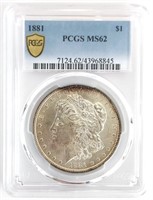 1881 U.S. Morgan Silver Dollar PCGS MS 62