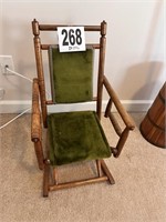 Antique childs rocking chair w/velvet upholstery