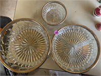 3 Vintage Cut Glass bowls with metal rim
