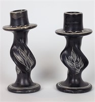 Pair of Soapstone Twisted Candle Stick Holders