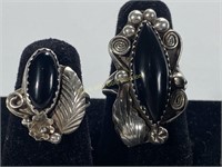 (2) Sterling Silver & Onyx Rings