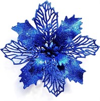 9pcs 6.3’’ Glitter Christmas Flowers Blue