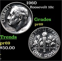 Proof 1960 Roosevelt Dime 10c Grades GEM++ Proof