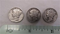 3 Silver Mercury Dimes