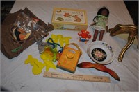 shelf, doll, toys, cookie cutters