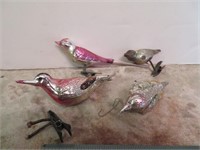 4 Vintage Bird Ornaments