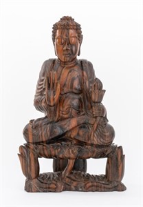 Signed Balinese Macassar Wood Buddha Sculpture