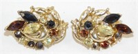 Vintage CORO Signed Amber Clip-On Earrings -