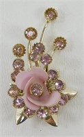 Vintage French Pink Rhinestone Floral Brooch