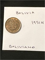 Bolivia 1951H Boliviano Coin