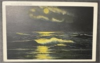 Vintage Moonlight On The Ocean Postcard PPC