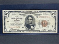 1929 Chicago, IL $5 brown seal note