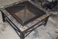 Metal Fire Pit with Tile Trim Edge and Cover